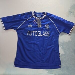 VTG NWT Chelsea FC AUTOGLASS Jersey Umbro Youth XL Men M Blue Vapa Tech Soccer